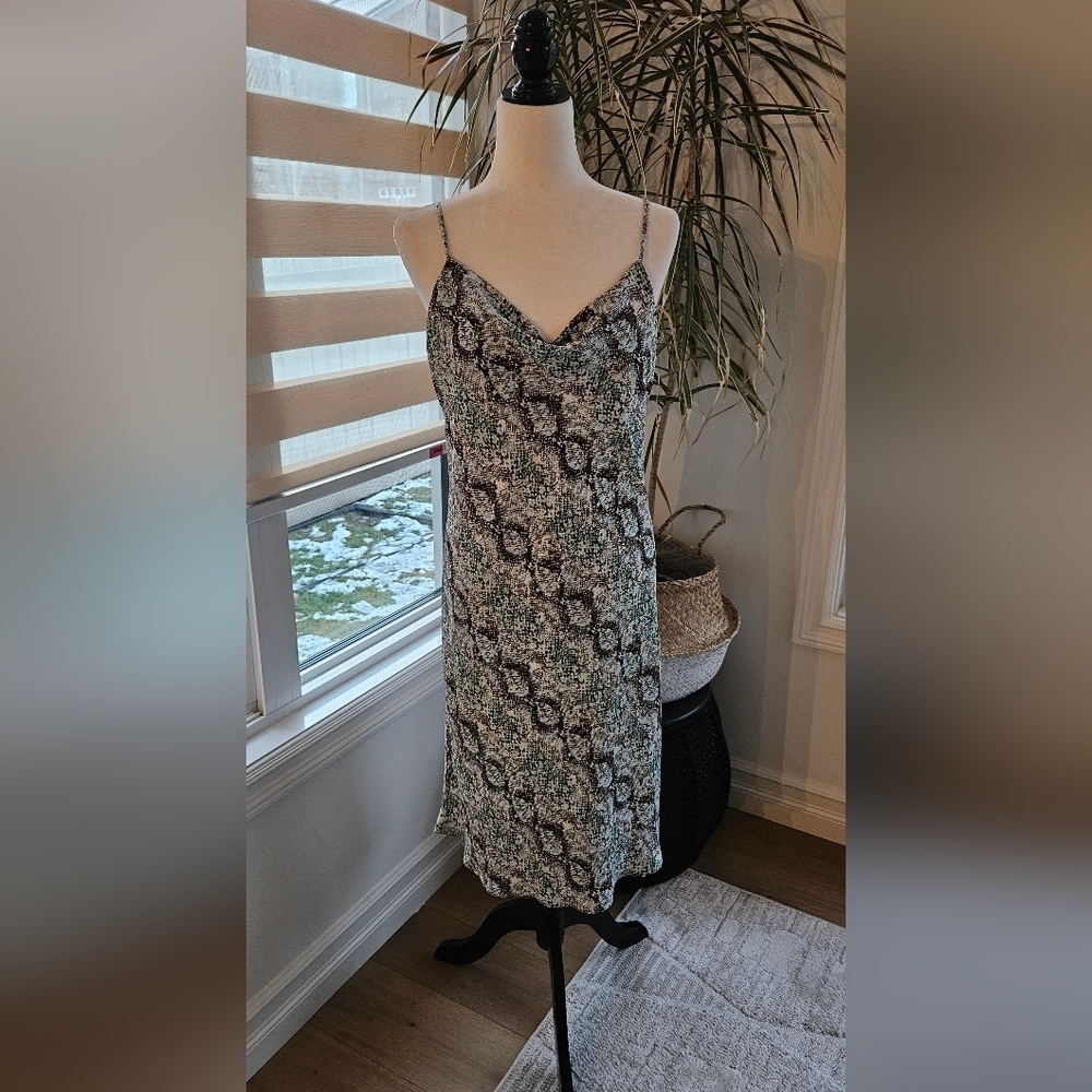 Le Lis Green and Black Snake Patterned Midi Dress